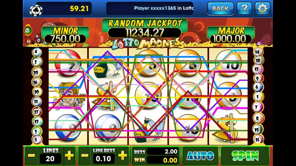 Lotto Madness reels with scatter symbols lined up for a cash win