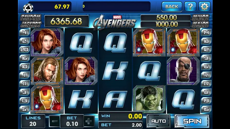Marvel Avengers reels with the jackpot display above them