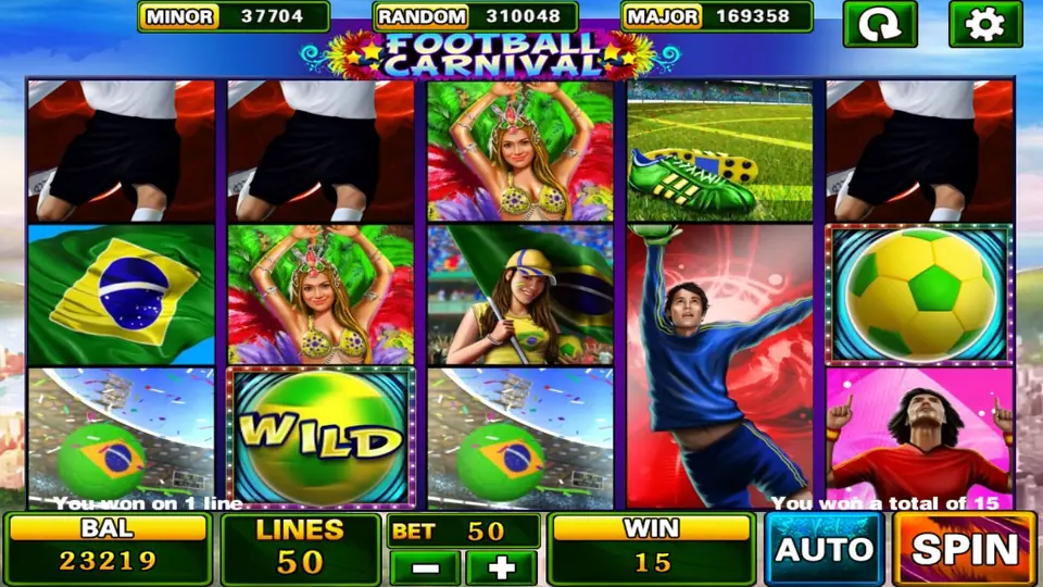 Football Carnival autoplay running with the credit balance shown