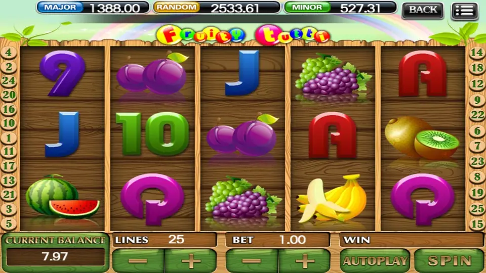 Fruity Tuitti reels on a beach with palm trees and a raft