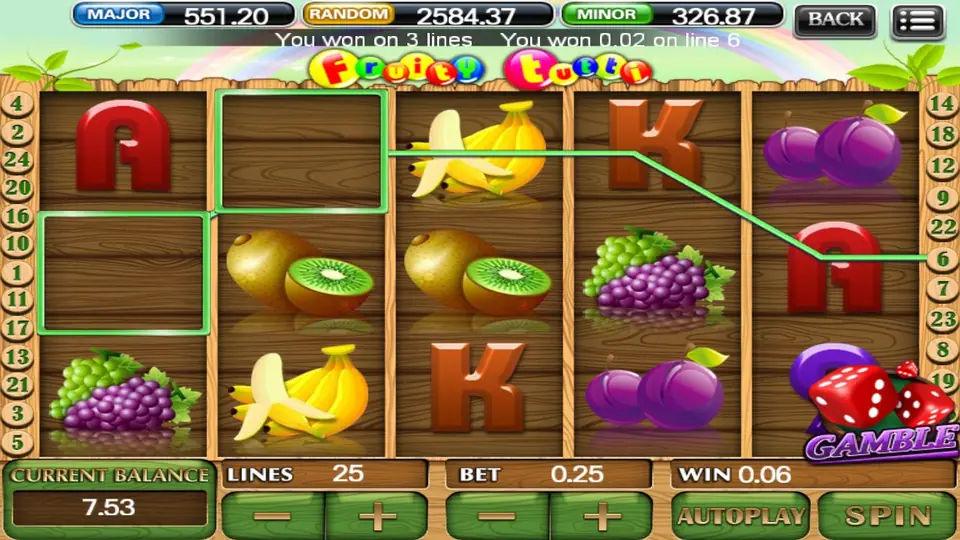Fruity Tuitti reels on a beach with two palm trees and a raft