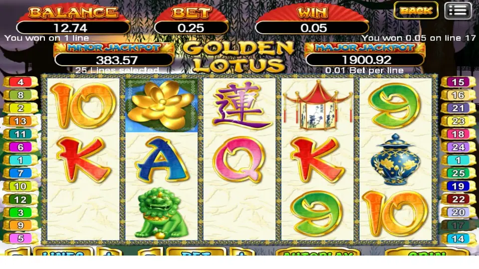 Golden Lotus reels with geisha, jade dragon and lantern symbols