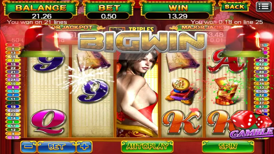 Golden Slot 50-line payline diagram