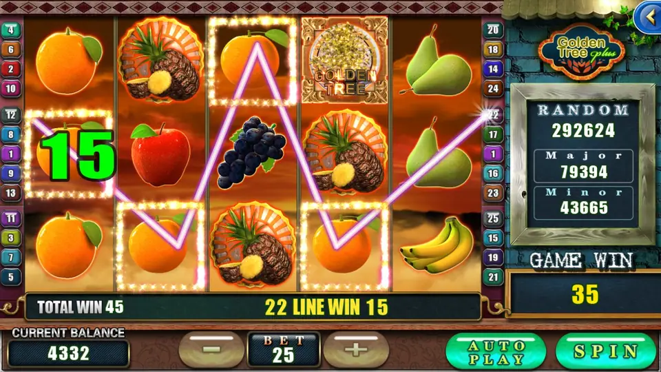 Golden Tree paytable showing the 8,888 coin top prize