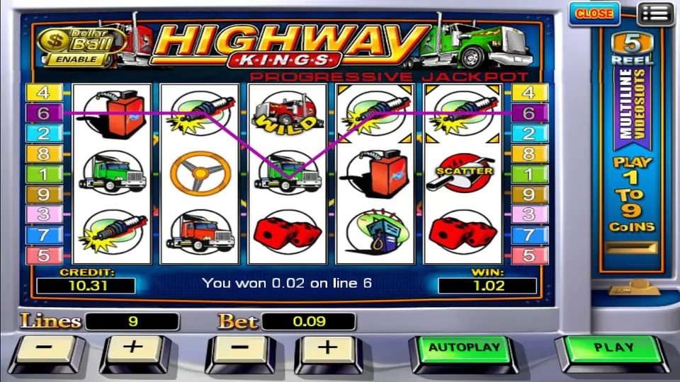 Highway Kings reels on 918Kiss with trucks and fuel symbols