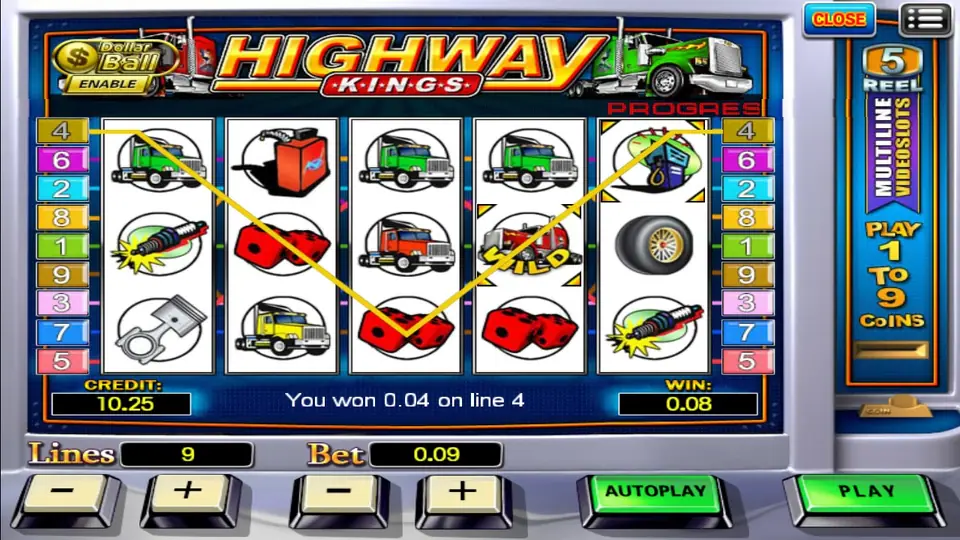 Red truck wild landing on a middle reel in Highway Kings