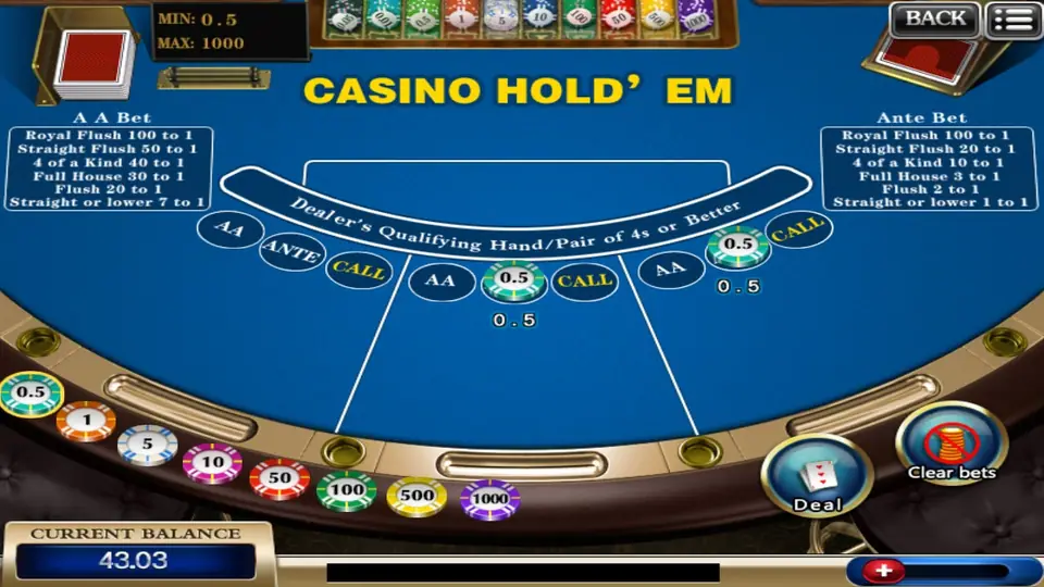 Hold'em betting screen on 918Kiss with fold and call buttons