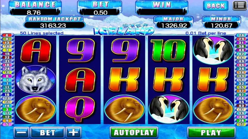 Iceland game screen on 918Kiss with an icy theme