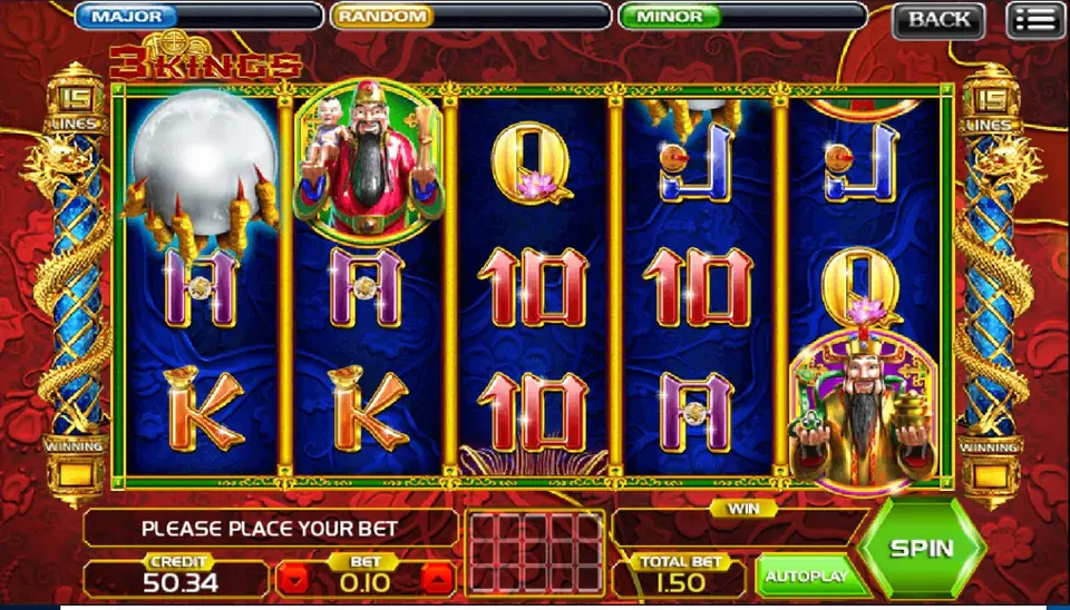 3 Kings slot reels with three crowned king symbols