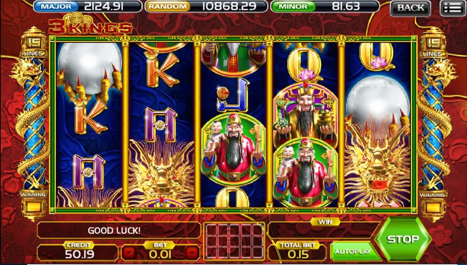 3 Kings reels with king symbols across the paylines