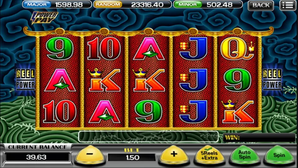 5 Dragons slot with golden dragons above the reels