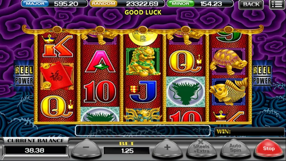 5 Dragons reels with dragon, koi and coin symbols
