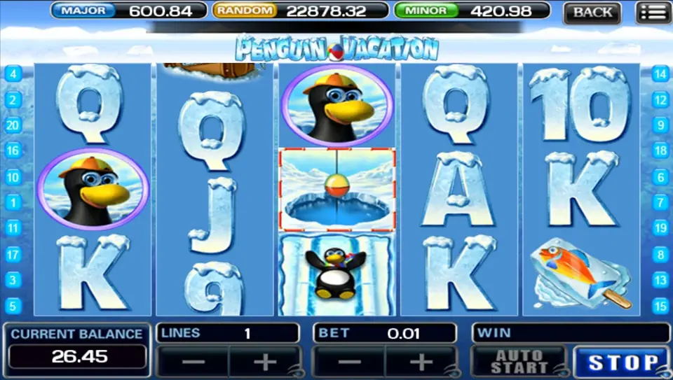 Mum and Dad penguin symbols landing together on a payline