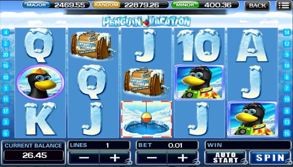 Stacked penguin boy wild covering a full reel in Penguin Vacation