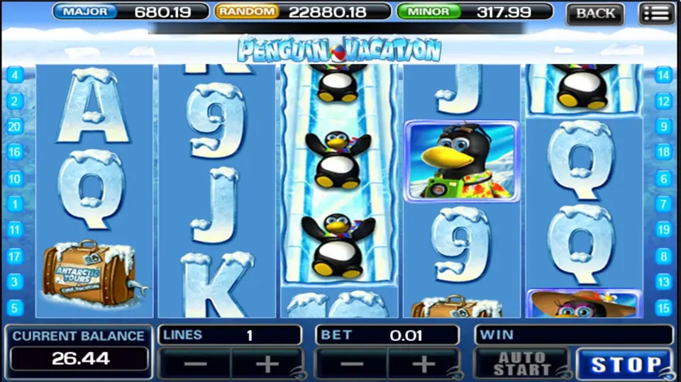 Penguin Vacation win screen after a line combination with wilds