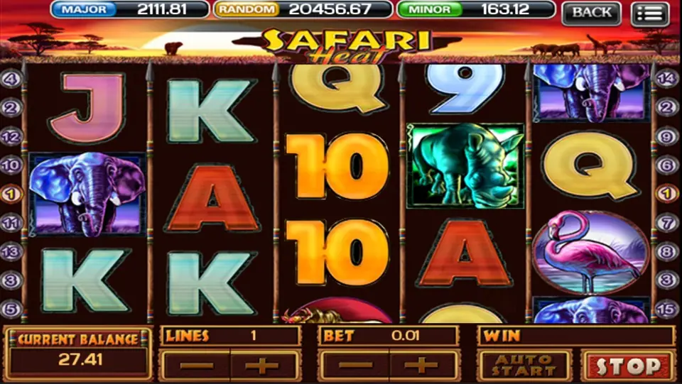 Safari Heat paytable listing the animal symbols and scatter