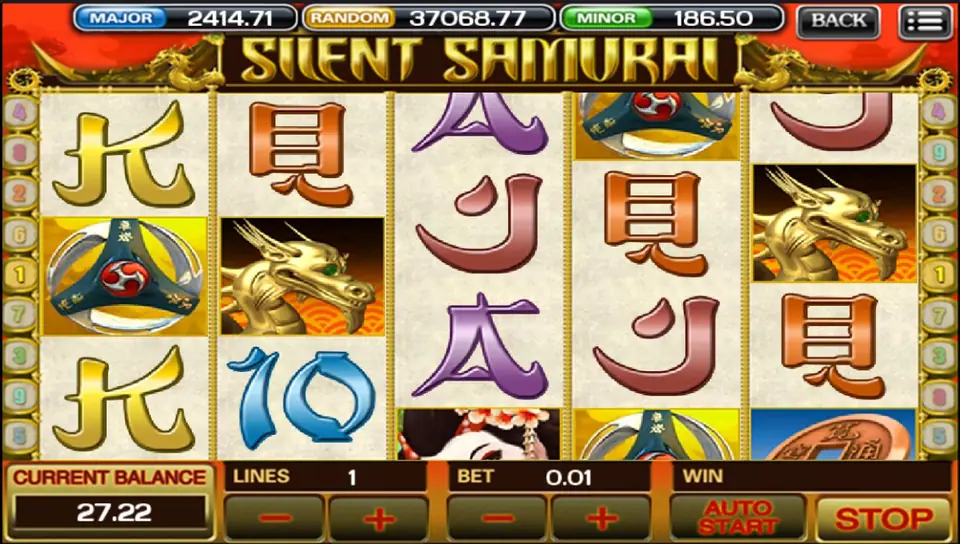 Silent Samurai reels showing a winning line across the screen