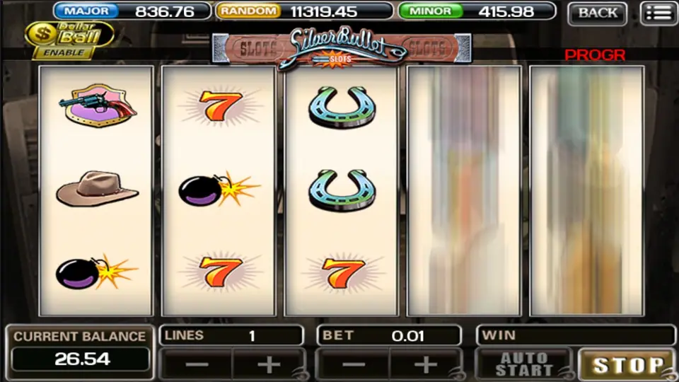 Silver Bullet payline map showing the nine lines