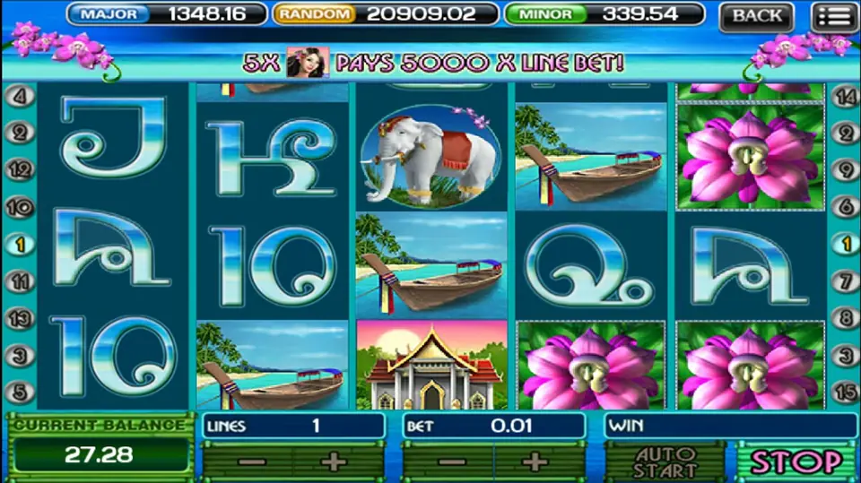 Thai Paradise reels with a pink flower symbol on screen