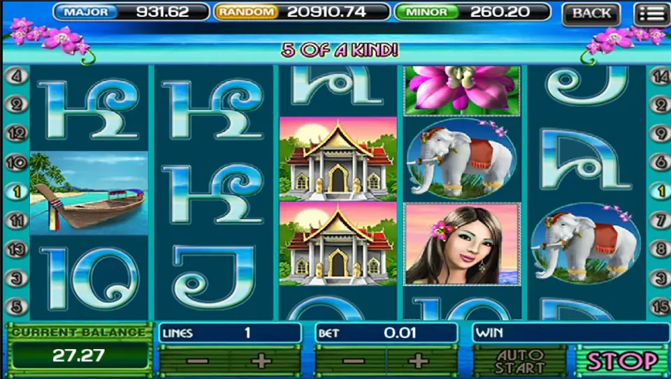 Thai Paradise free spins start screen after three flowers land