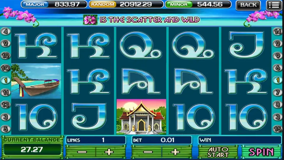 Chosen symbol expanding to fill full reels during Thai Paradise free spins