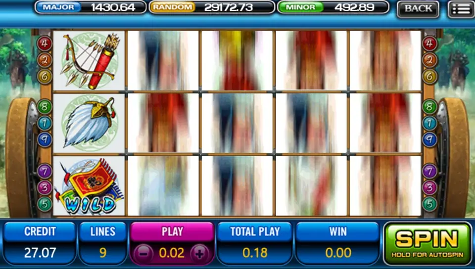 Three Kingdom main screen with warlord symbols on the reels