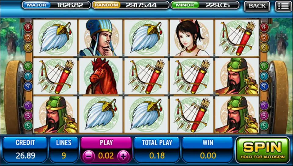 Chosen warlord wild substituting on a Three Kingdom payline