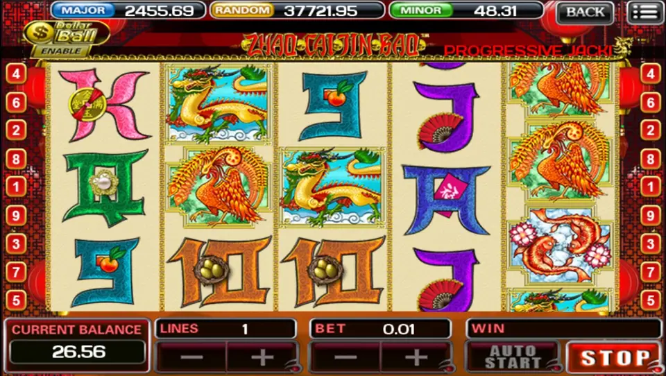 Zhao Cai Jin Bao slot with koi, dragon and guardian lion symbols