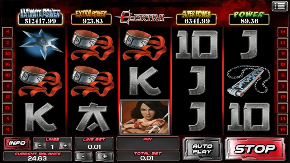 Elektra Marvel jackpot display on the game screen
