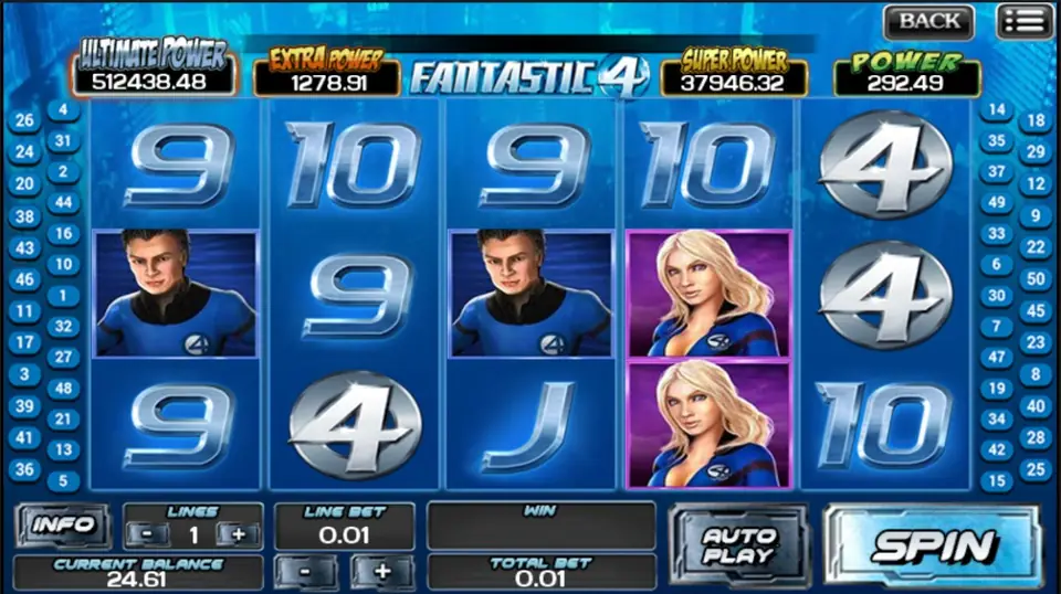 Fantastic 4 slot with the four Marvel heroes above the reels