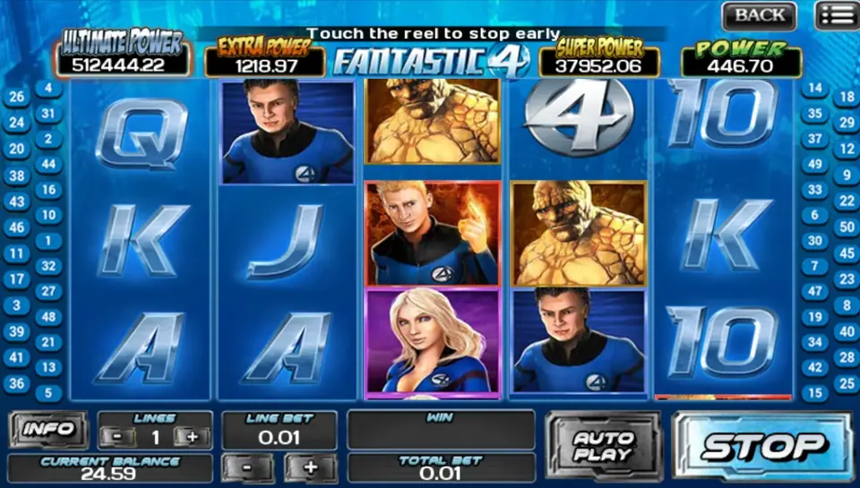 Fantastic 4 jackpot bar showing the four Marvel jackpot levels