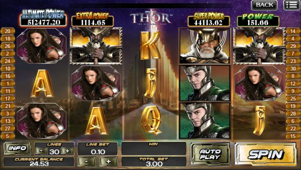 Thor slot reels with the Norse god and snowy mountains behind