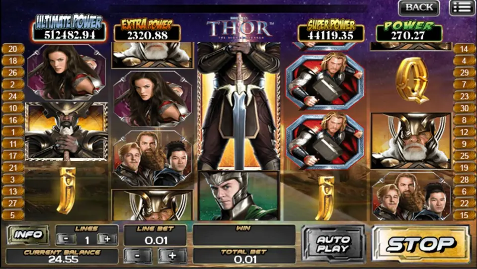 Three Thor scatter symbols retriggering the free spins
