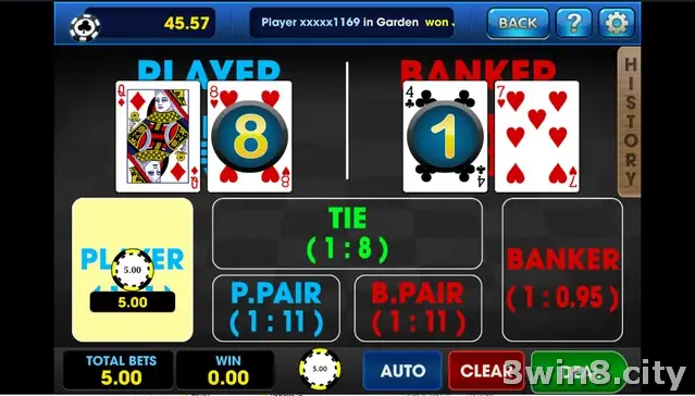 Statistics and table limits panel in the Baccarat Black interface