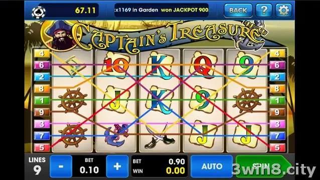 Captain's Treasure reels with the Dollar Ball logo in the top corner