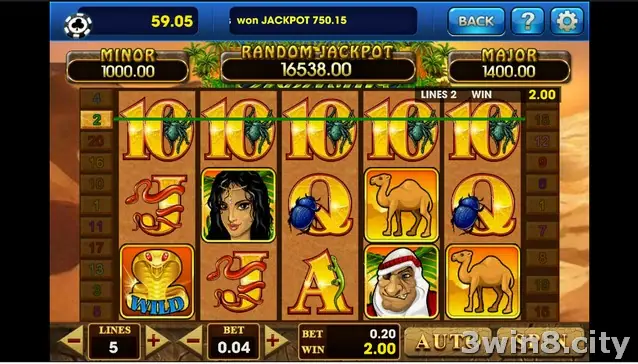 Paytable screen for Desert Treasure with the treasure symbols