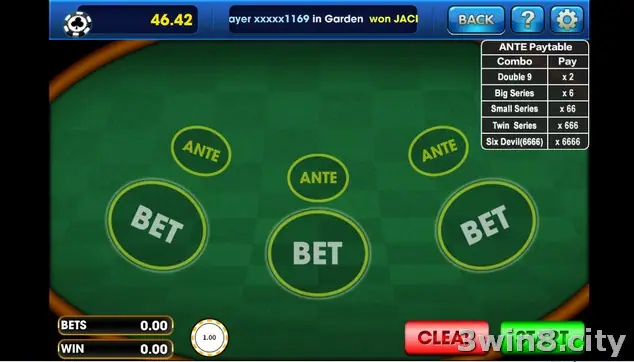 Domino tiles on the 3Win8 table showing pips on each end