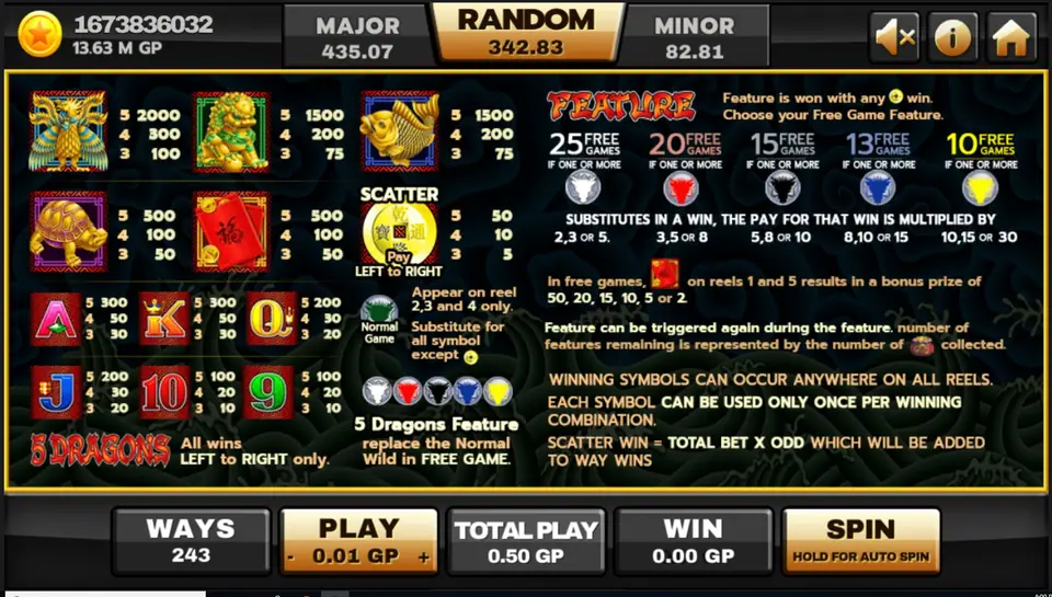 5 Dragons free games bonus selection screen