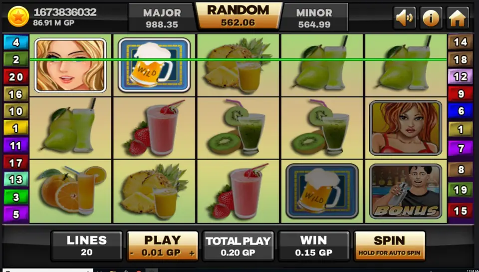 A Night Out bet panel with coin size, bet per line and Select Line buttons