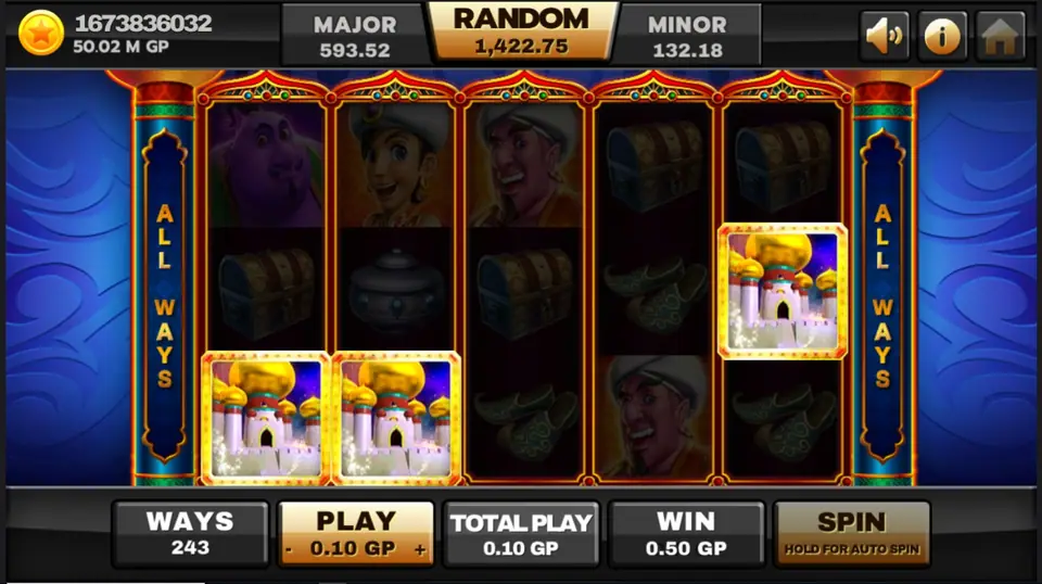 Aladdin slot reels on Joker123 with lamp and genie symbols