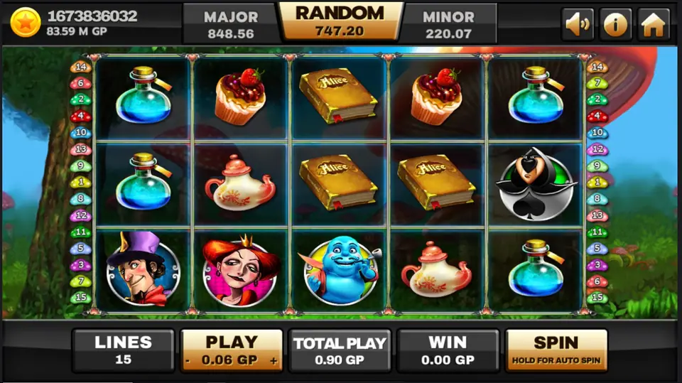 Alice slot reels on Joker123 with Wonderland characters