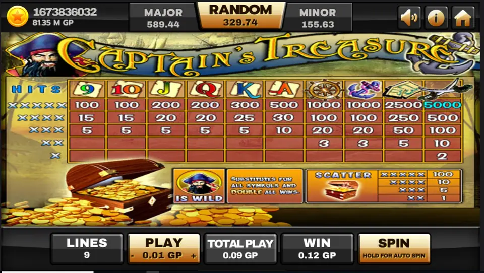 Captain Treasure bet and spin controls on Joker123