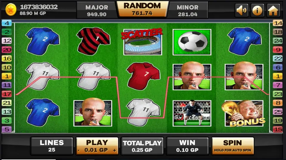 Football Rules paytable showing the jackpot and football symbols
