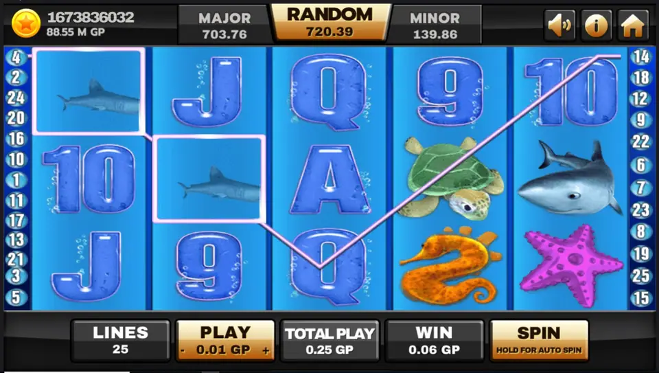 Great Blue paytable with the whale wild and sea creature symbols