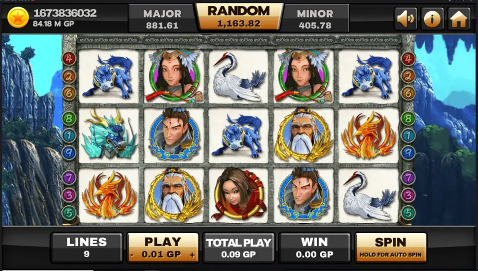 Thun Ten God slot reels on Joker123 with Chinese fortune symbols