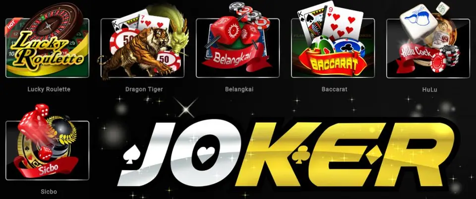 Joker123 casino banner with slot and table game artwork