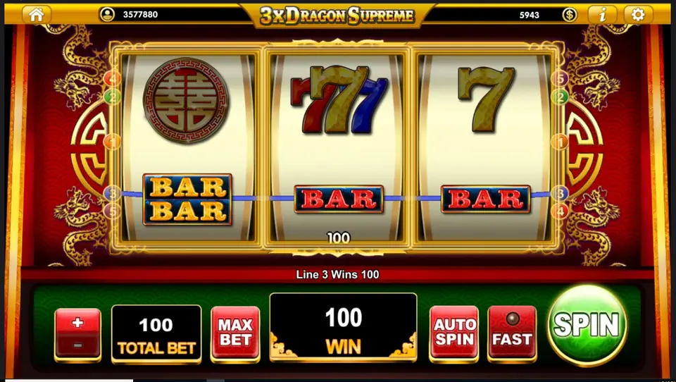 BAR and 7 symbols on the 3x Dragon Supreme reels