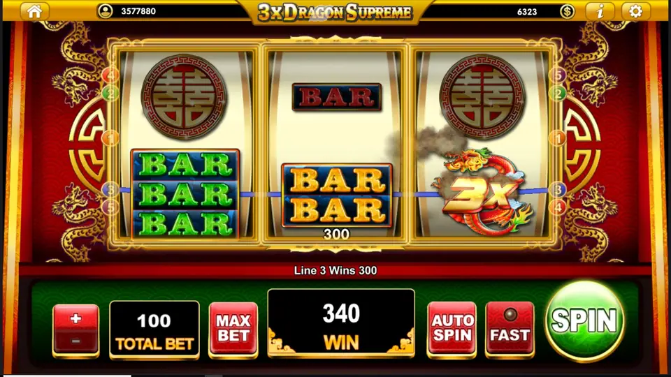 Dragon wild on the middle reel in 3x Dragon Supreme