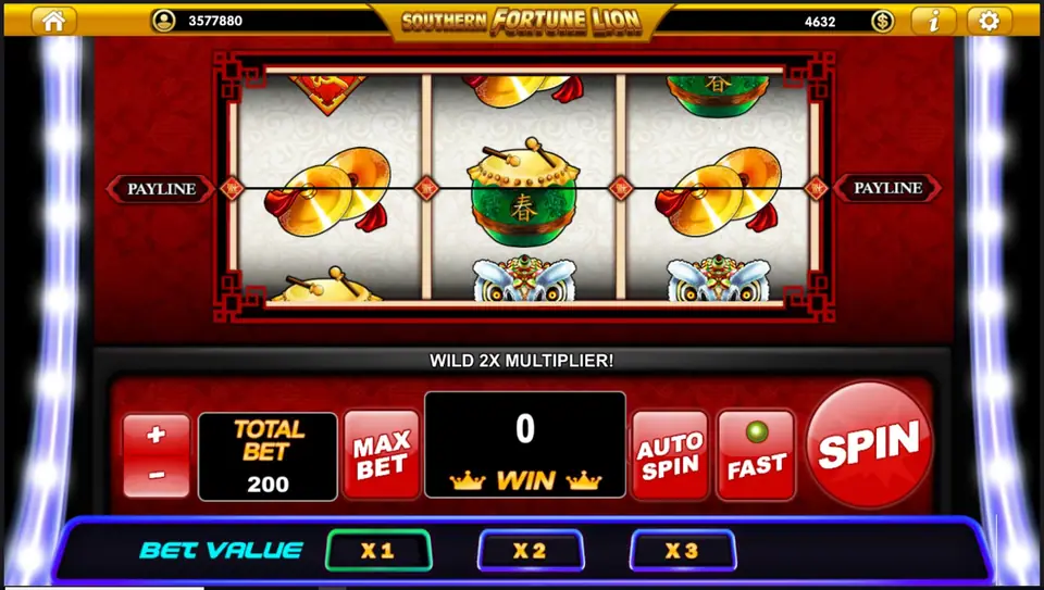 Southern Fortune Lion reels on Live22 with lion and red diamond symbols