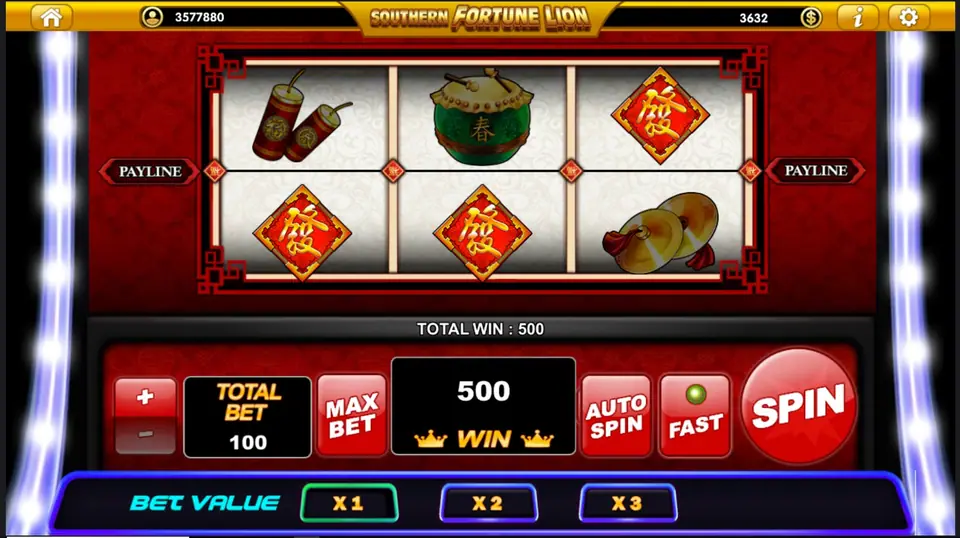 Southern Fortune Lion free spin mode screen on Live22